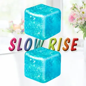 2Pack Glitter Squishy - Slow Rise Nice Square Fidget Ice Cubes, Malt Sugar Stress Cubes for Adults, High Density Gel Stress Balls for Anxiety Relief, Novelty Gifts for Holiday(Blue)