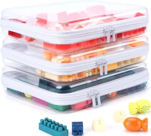 3 Pack Clear Hard Shell Zipper Case, Clear Zipper Pouches Waterproof Makeup Organizer & Toy Storage Bag, Plastic Pouch for Travel, Office, Home, Large Size