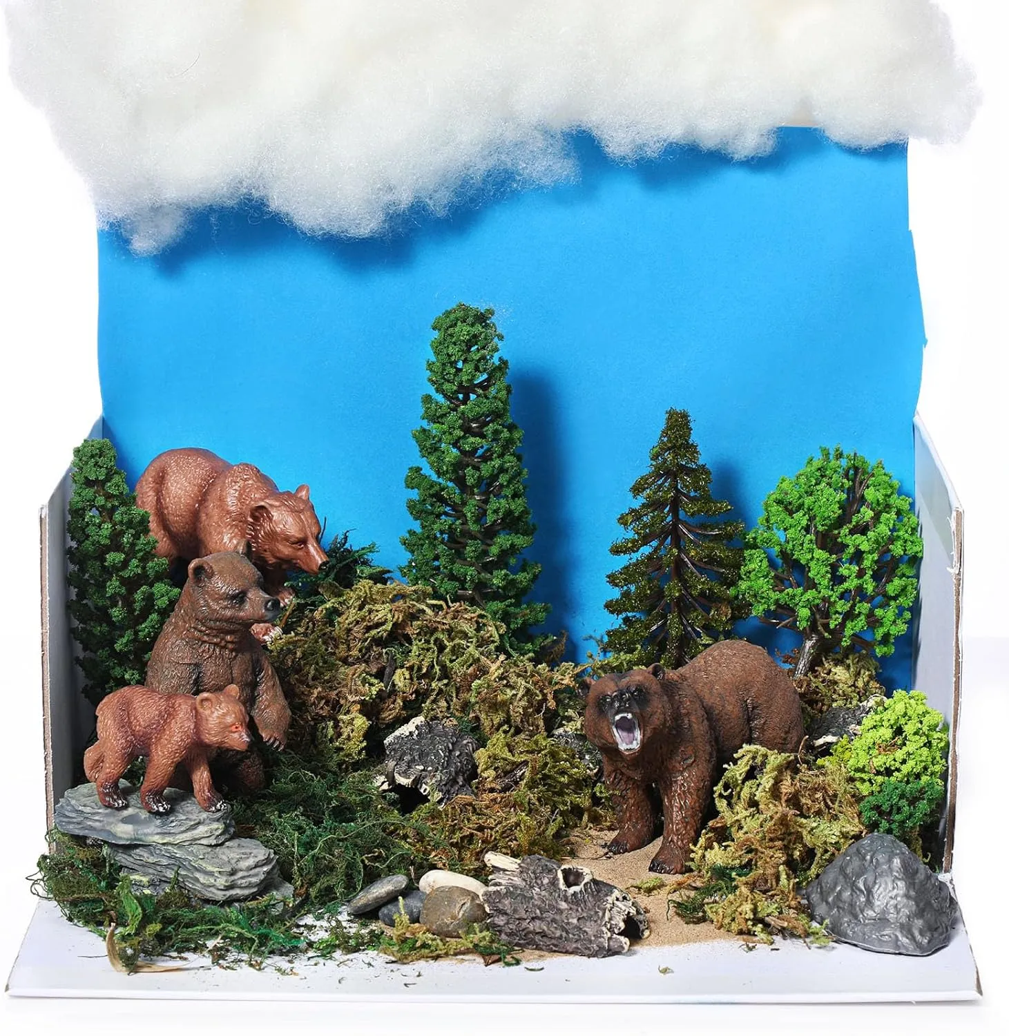 36 Pcs Bear Animal Diorama Project Set, Diorama Kit Includes Bear Figures, Model Trees, Artificial Tree Stump Fake Rocks Sand Stone Moss Paper with Transparent Box for Gifts Project