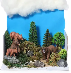 36 Pcs Bear Animal Diorama Project Set, Diorama Kit Includes Bear Figures, Model Trees, Artificial Tree Stump Fake Rocks Sand Stone Moss Paper with Transparent Box for Gifts Project