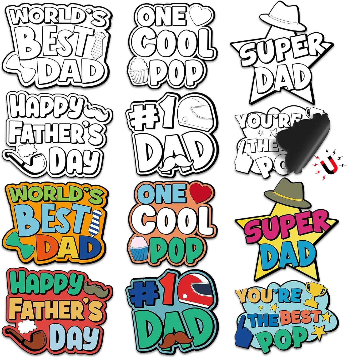 36 Set Father's Day Magnets Craft for Kids Bulk, Color Your Own Father's Day Magnets Craft Best Dad DIY Crafts Kit Gifts for Happy Father's Day Dad's Birthday Party and Fun Home Activities