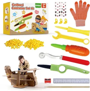361 Piece Cardboard Construction Tools Kit for Kids: STEAM Building Toy Set with Cardboard Cutter Gloves Screws Nuts, Educational Craft Kit Gift for Boys Girls Age 5 , Great for Home Play   Classroom