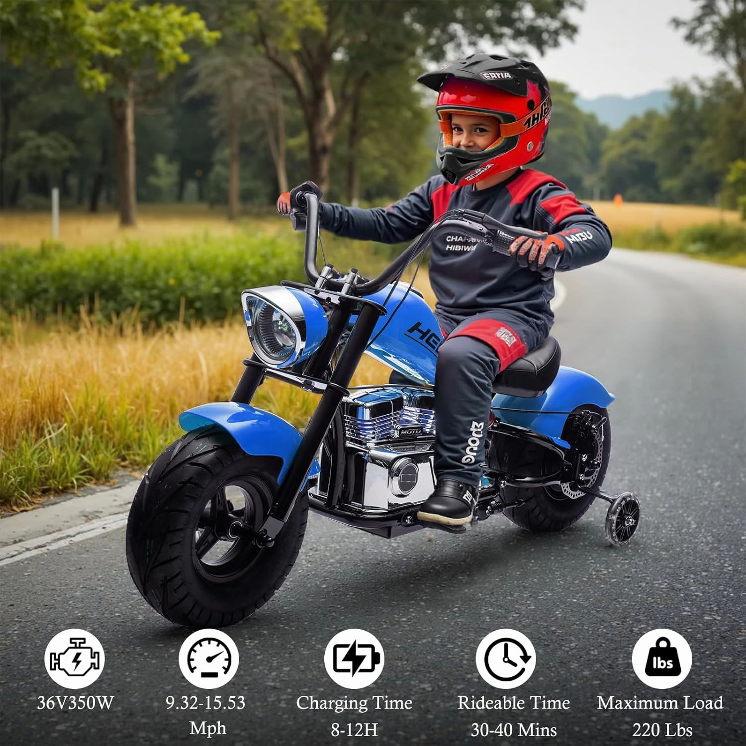 36V Electric Dirt Bike, 360W Electric Motorcycle, 3 Speed-Up to 15.5 MPH, Electric Dirt Bike for Kids 14 , LED/USB/Bluetooth, Adjustable Twist Throttle (Blue)