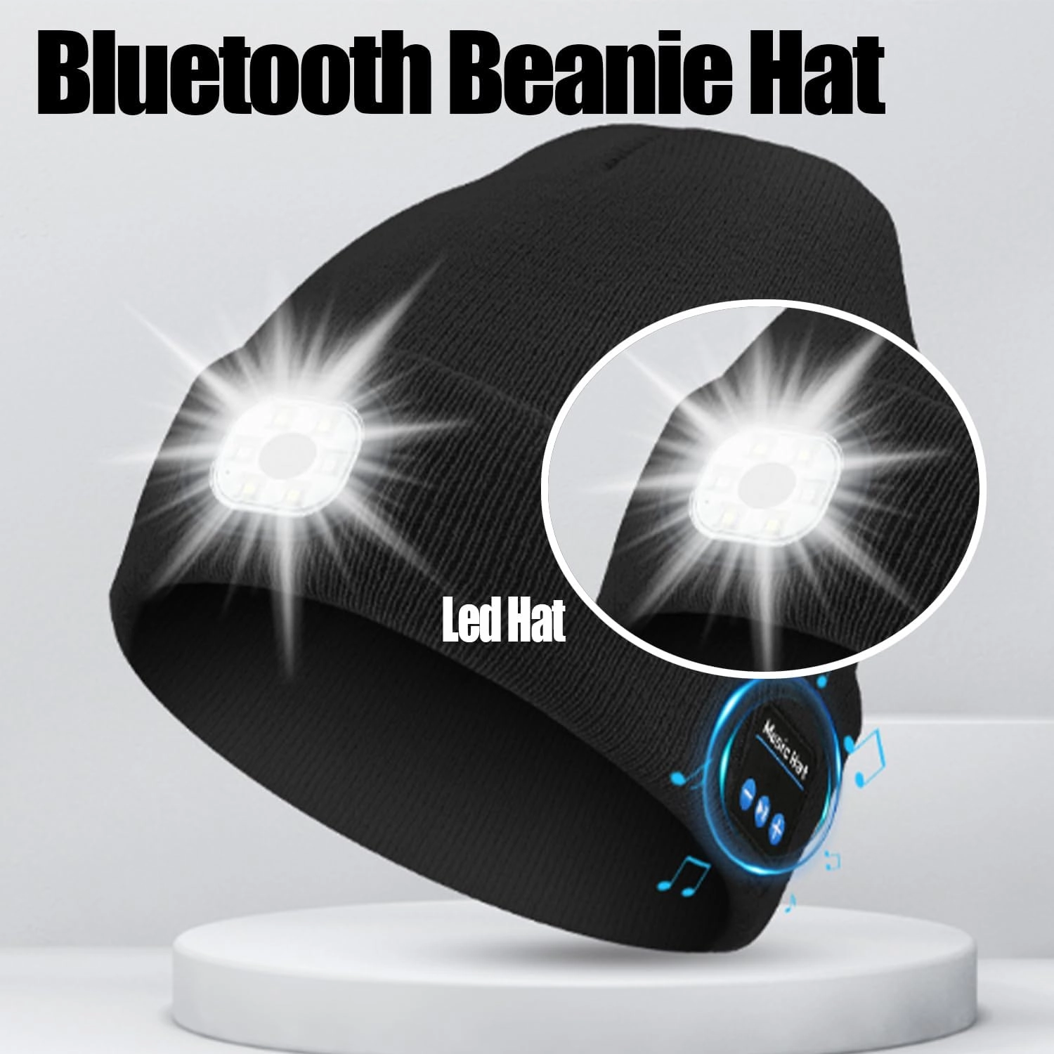 3-in-1 Function Bluetooth Beanie, Bluetooth Beanie with Light, Unisex 6 LED USB Rechargeable with Cordless Headphones