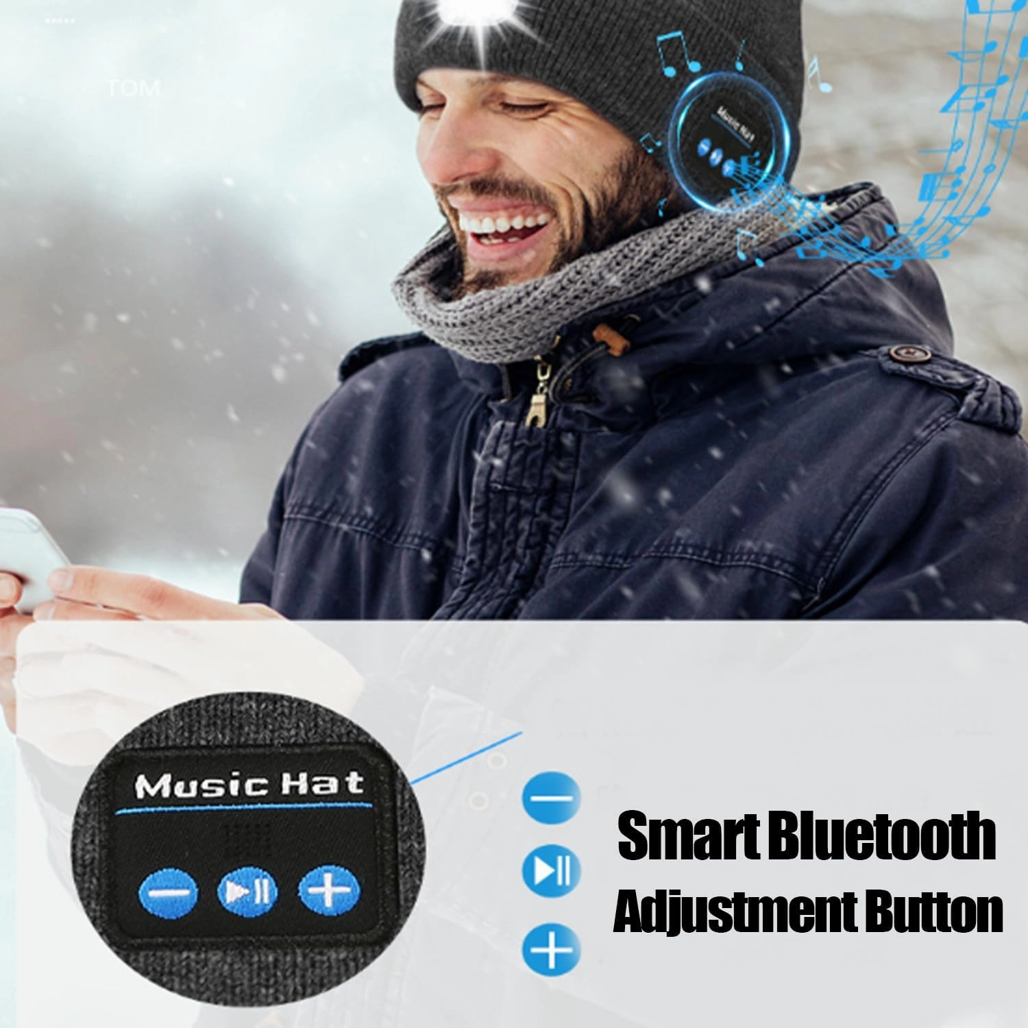 3-in-1 Function Bluetooth Beanie, Bluetooth Beanie with Light, Unisex 6 LED USB Rechargeable with Cordless Headphones