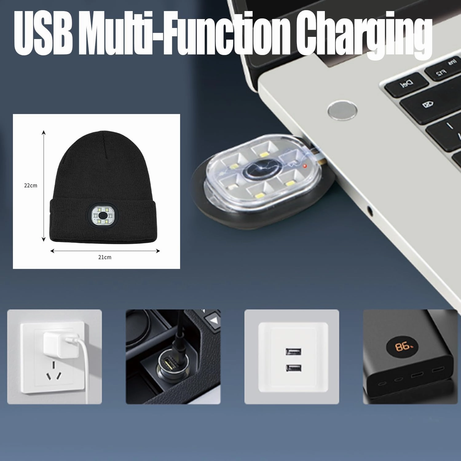 3-in-1 Function Bluetooth Beanie, Bluetooth Beanie with Light, Unisex 6 LED USB Rechargeable with Cordless Headphones
