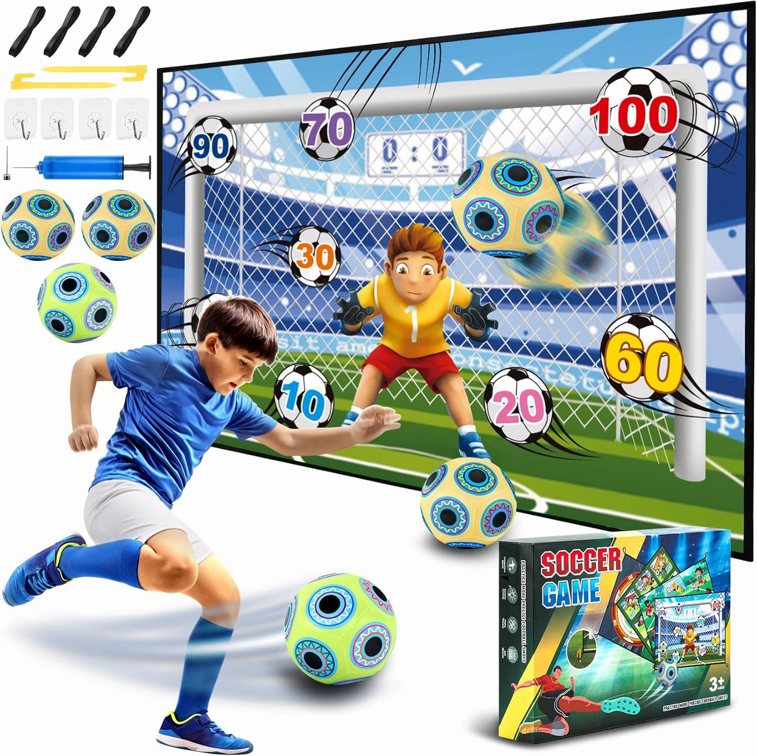 3 Inflatable Soccer Balls Game Set for Kids, Soccer Goal Game with Flannel Target, Indoor and Outdoor Soccer Toys for 3-5 6-8 8-12 Years Old Boys Birthday Gift