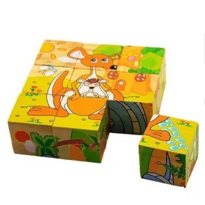 3D 6 Face Funny Animals Wooden Cube Jigsaw Puzzle (1-2 Years)