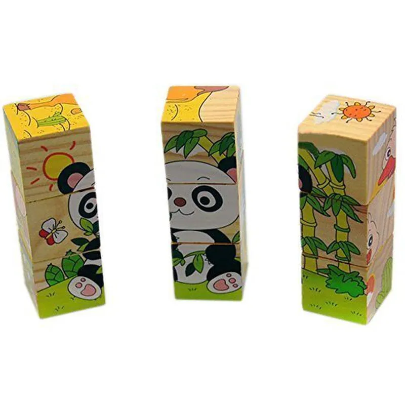 3D 6 Face Funny Animals Wooden Cube Jigsaw Puzzle (1-2 Years)