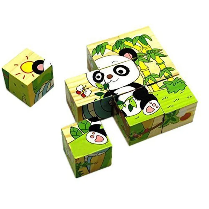3D 6 Face Funny Animals Wooden Cube Jigsaw Puzzle (1-2 Years)
