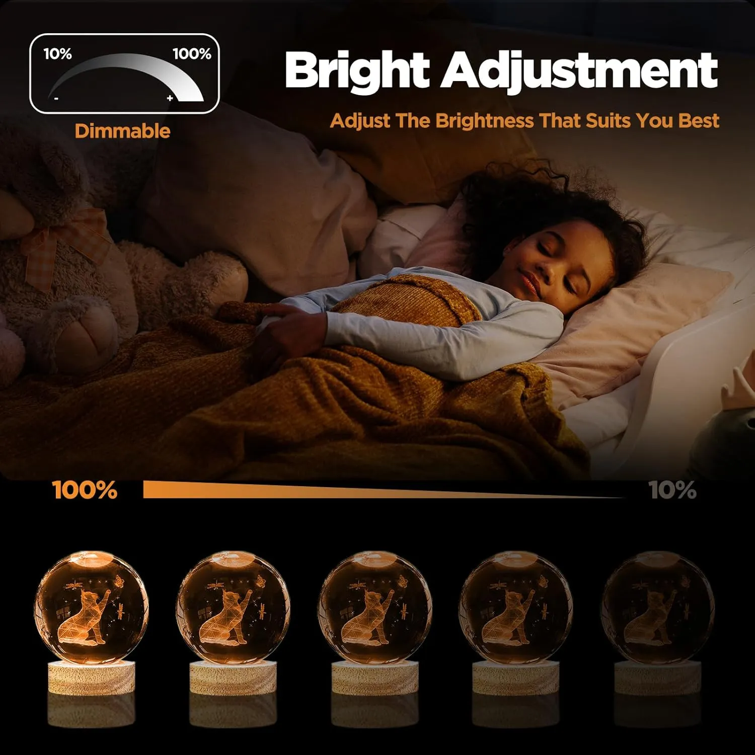 3D Crystal Cat Ball Night Light 3.15in K9 Lamp With 16 Colors Change Wooden Base and Remote Control Christmas Gifts for Cat Lovers Girl Women Friends