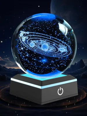 3D Solar System Crystal Ball with LED Touch Base for Teen Bedroom Decor, Space Lamp with 7 Color Changing, Room Decor for Teen Boys and Girls, Solar System Globe Light