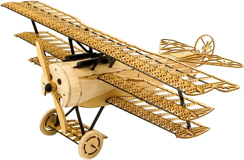 3D Wooden Puzzles DIY Fokker DR1 Triplane Model Aircraft Kit, Laser Cut Balsa Wood Model Airplane Kits to Build for Adults, WW1 Wooden Models Airplane Jigsaw Puzzles for Home Decoration Birthday Gift