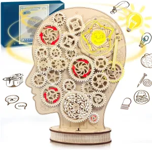 3D Wooden Puzzles for Adults, Brainstorming LED Skull Model Kit to Decorate Your Room, Mechanical Arts and Crafts Kit with Movable Gear, STEM Projects Science Gift for Teens Adults Ideas | 14 