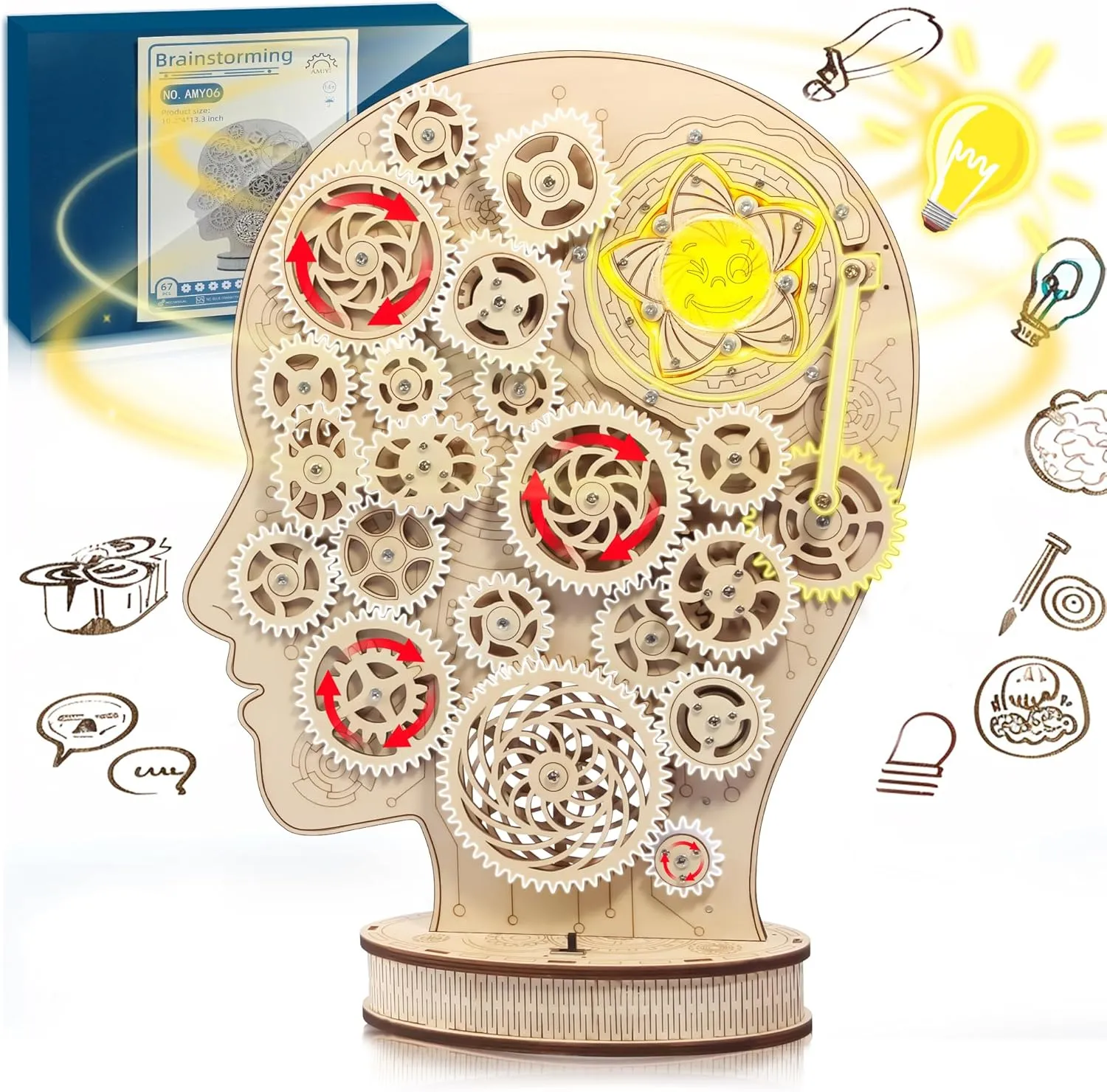 3D Wooden Puzzles for Adults, Brainstorming LED Skull Model Kit to Decorate Your Room, Mechanical Arts and Crafts Kit with Movable Gear, STEM Projects Science Gift for Teens Adults Ideas | 14 