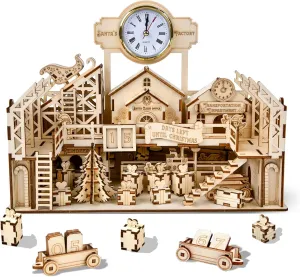 3D Wooden Puzzles for Santa's Workshop, Wood Creative Mechanical Puzzles Assembly Model Building Kits to Build for Adults & Kids, Christmas Decor Model Kit(No Battery Included)