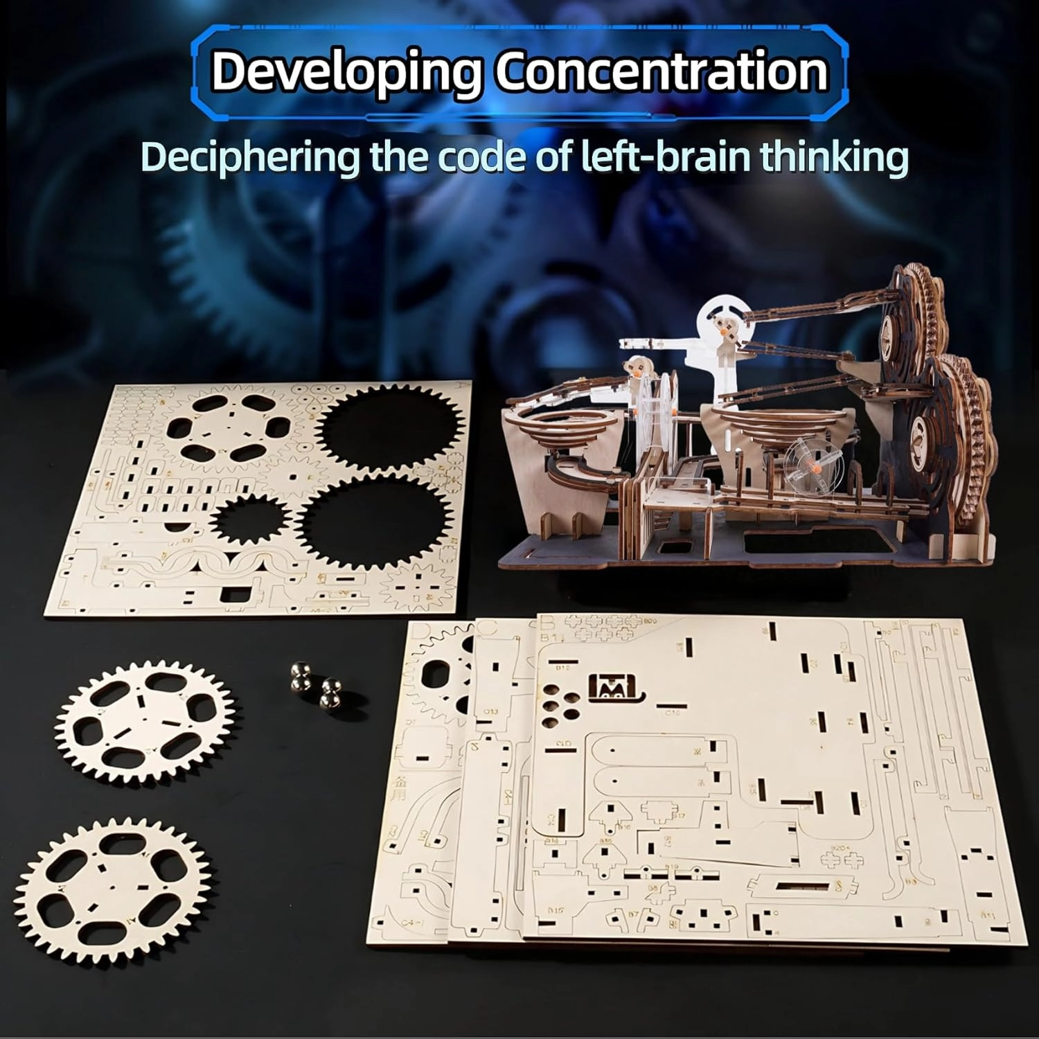 3D Puzzles for Adults, 3D Puzzles Wooden Marble Run Wood Model Building Toy Kits Model Kits for Adults to Build for Adults&Teens (Wooden Marble Run)