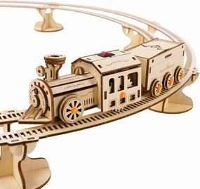 3D Wooden Puzzles for Adults, Wooden Toy Train Set with Railway, Locomotive Train Mechanical Model Kit for Adults and Kids to Build, Engineering DIY Wooden Models Hobbies Toy, 141 PCS