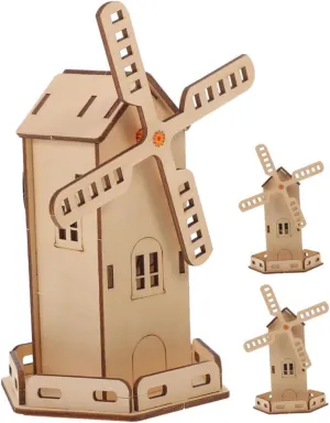 3pcs Solar Powered Windmill Model Kit DIY Wooden Construction for Creative Play and Group Activities Educational