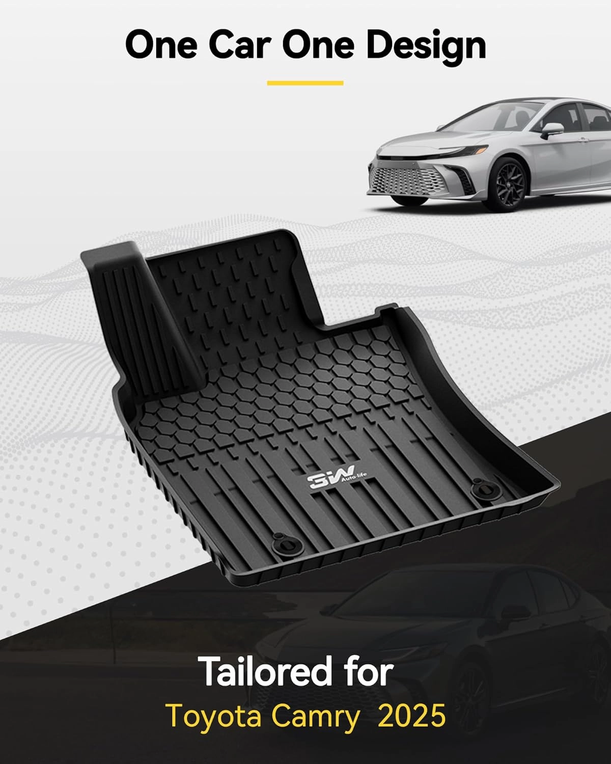 3W Floor Mats & Cargo Liner for Toyota Camry 2025 TPE All Weather Custom Fit 2025 Camry(Include Hybrid/SE/XSE/LE/XLE/LEV), 1st & 2nd Row and Trunk Mat, Black