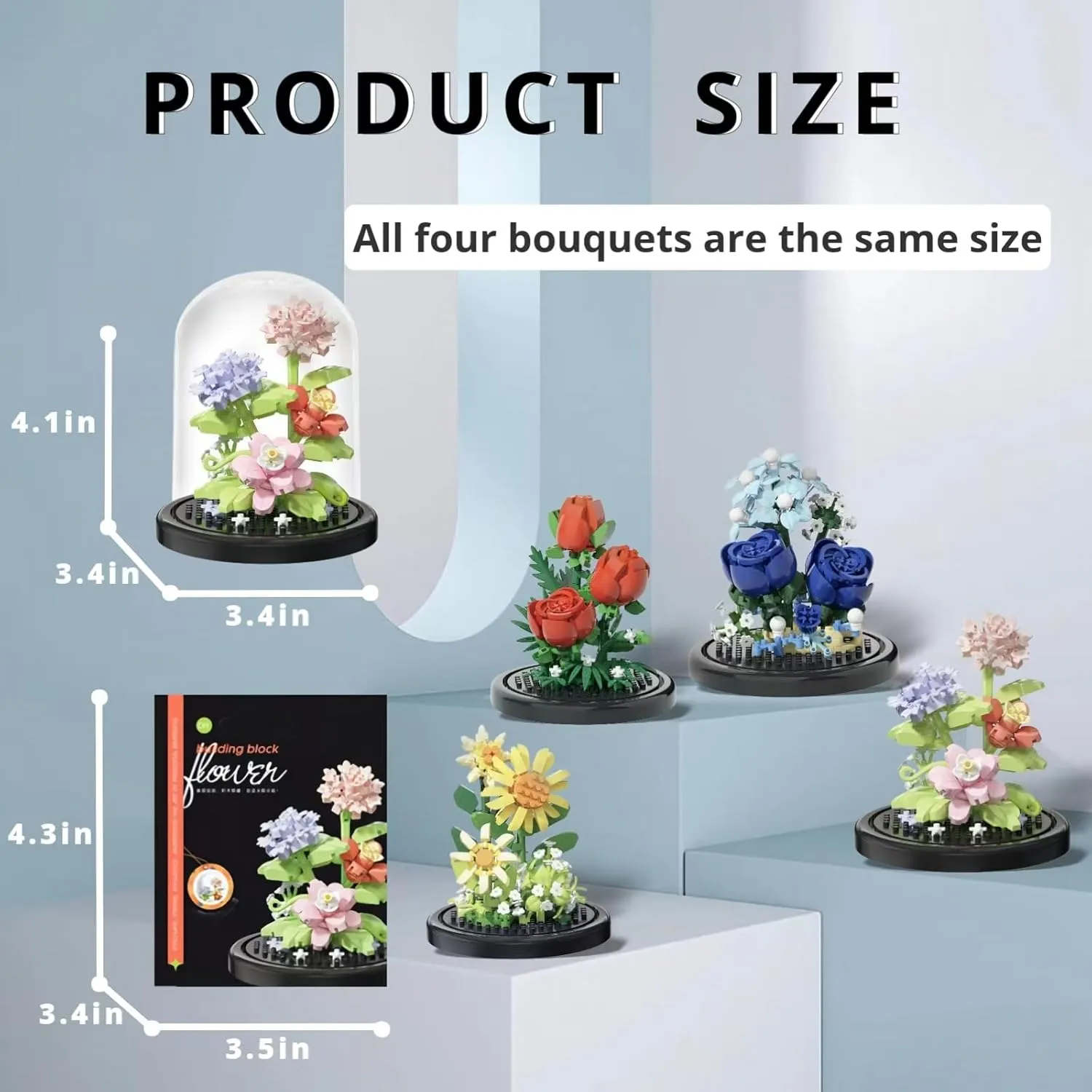 4 Assembly Bonsai Tree Flowers Micro Bricks Building Set with Dust Cover,Artificial Flowers Botanical Collection for Home Decor, Creative Gifts for Adults Women Boys Girls,1136 Pieces