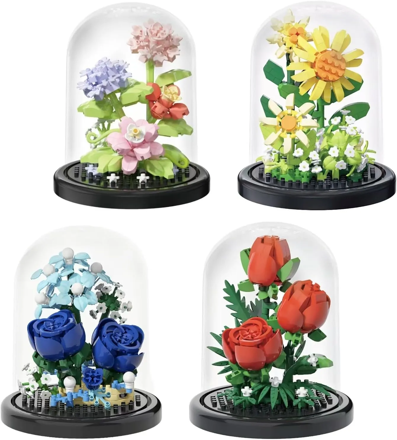 4 Assembly Bonsai Tree Flowers Micro Bricks Building Set with Dust Cover,Artificial Flowers Botanical Collection for Home Decor, Creative Gifts for Adults Women Boys Girls,1136 Pieces