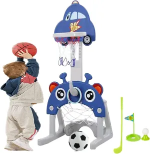 4 in 1 Adjustable Height Basketball Hoop for Toddler 3-5, Indoor Sports Toy Set, Best Sports Toys (Blue)