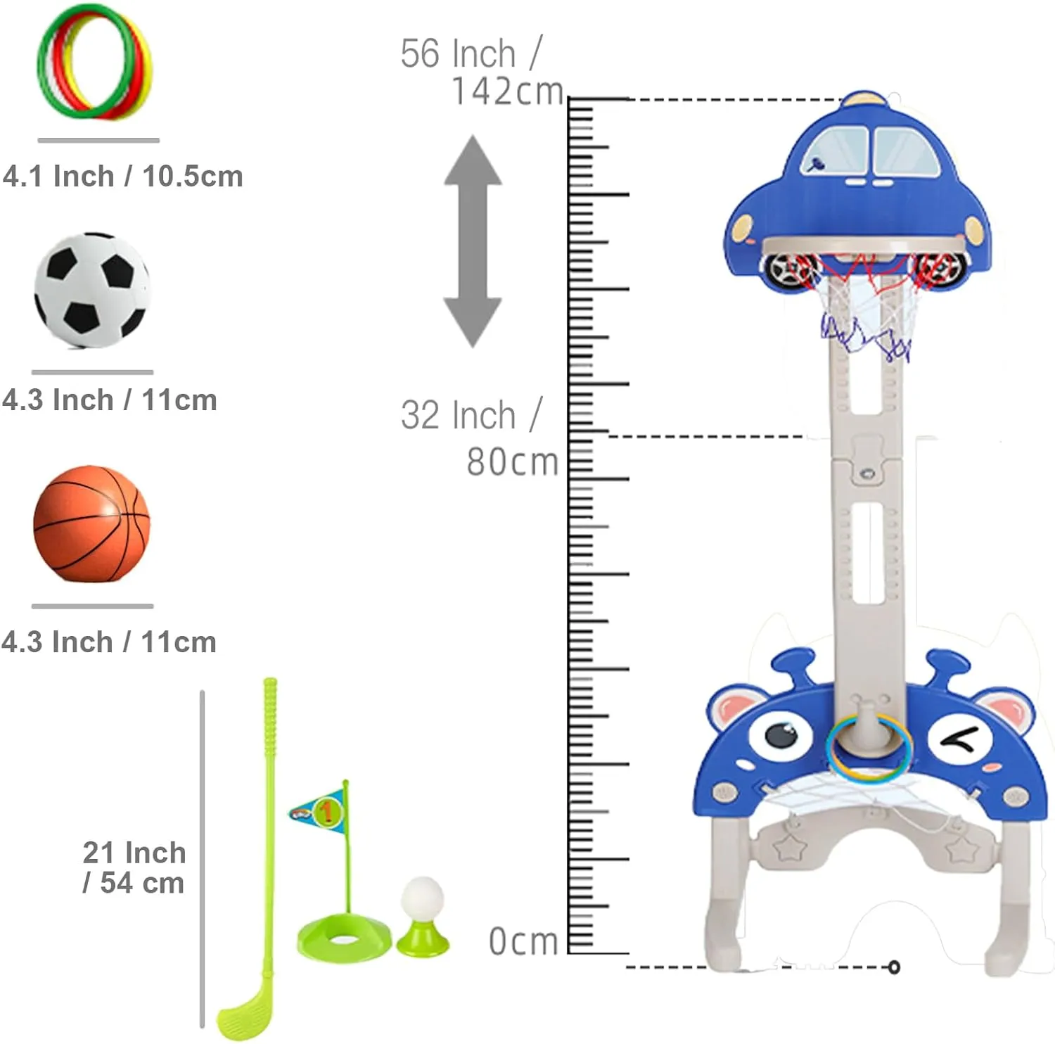 4 in 1 Adjustable Height Basketball Hoop for Toddler 3-5, Indoor Sports Toy Set, Best Sports Toys (Blue)