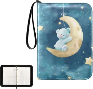 4 Pockets Trading Card Album Holder Book Folder Sports Card Binder Bear Moon Night 400 Double Side Pockets for 3 Ring Binder Zipper