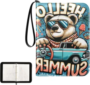 4 Pockets Trading Card Album Holder Book Folder Sports Card Binder Cool Bear Cartoon 400 Double Side Pockets for 3 Ring Binder Zipper