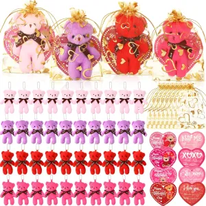 40 Pack Mini Plush Bears with Heart Cards and Organza Bags 4.7 Inch Small Stuffed Bear for Classroom School Exchange Prize Gifts Party Favors(Colorful)