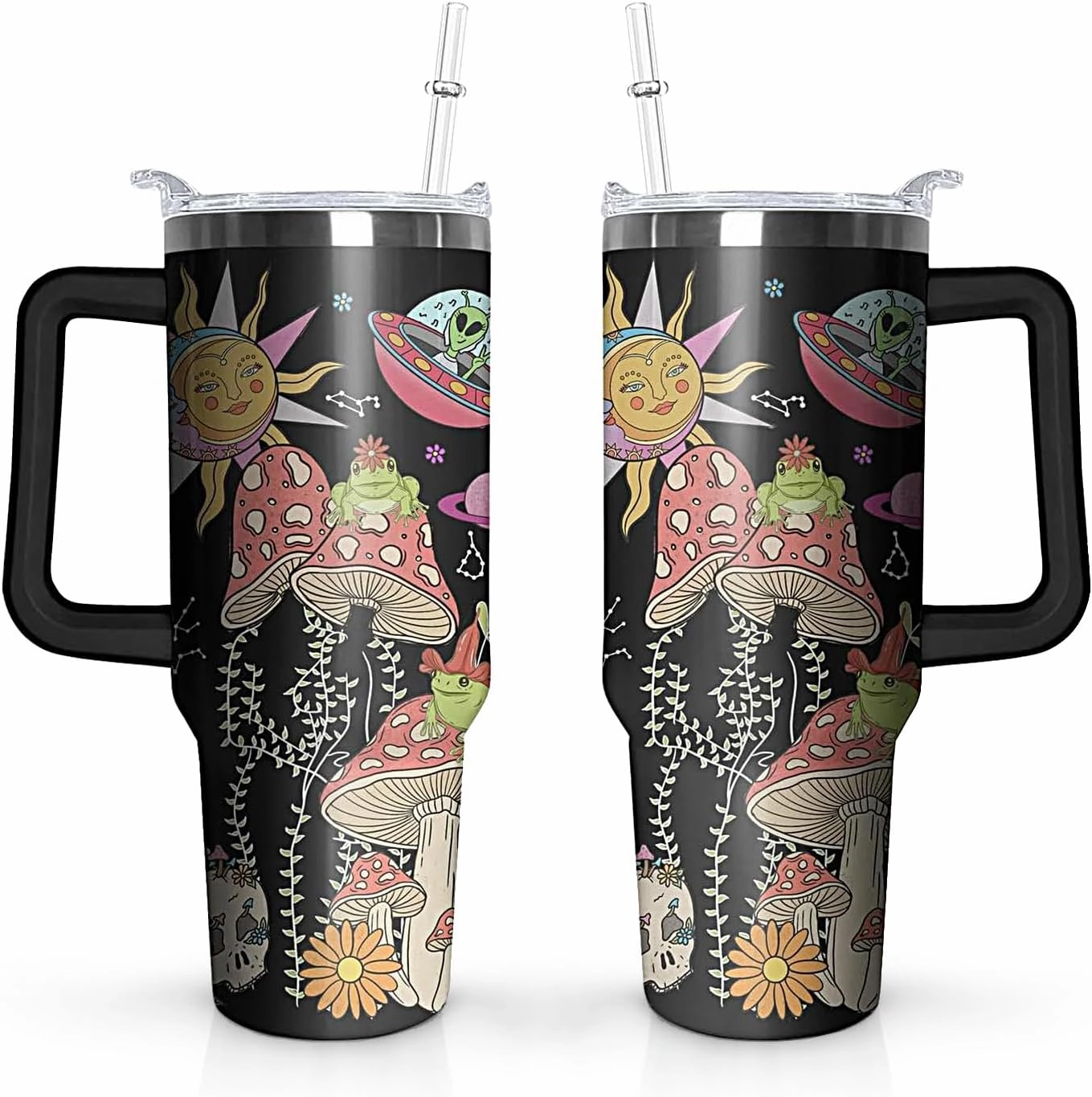 40 oz Mushroom Tumbler with Handle and Straw Lid,Leak Proof Travel Stainless Insulated Tumbler,Cup Holder Friendly,Perfect for Outdoor Travel Car and Sports