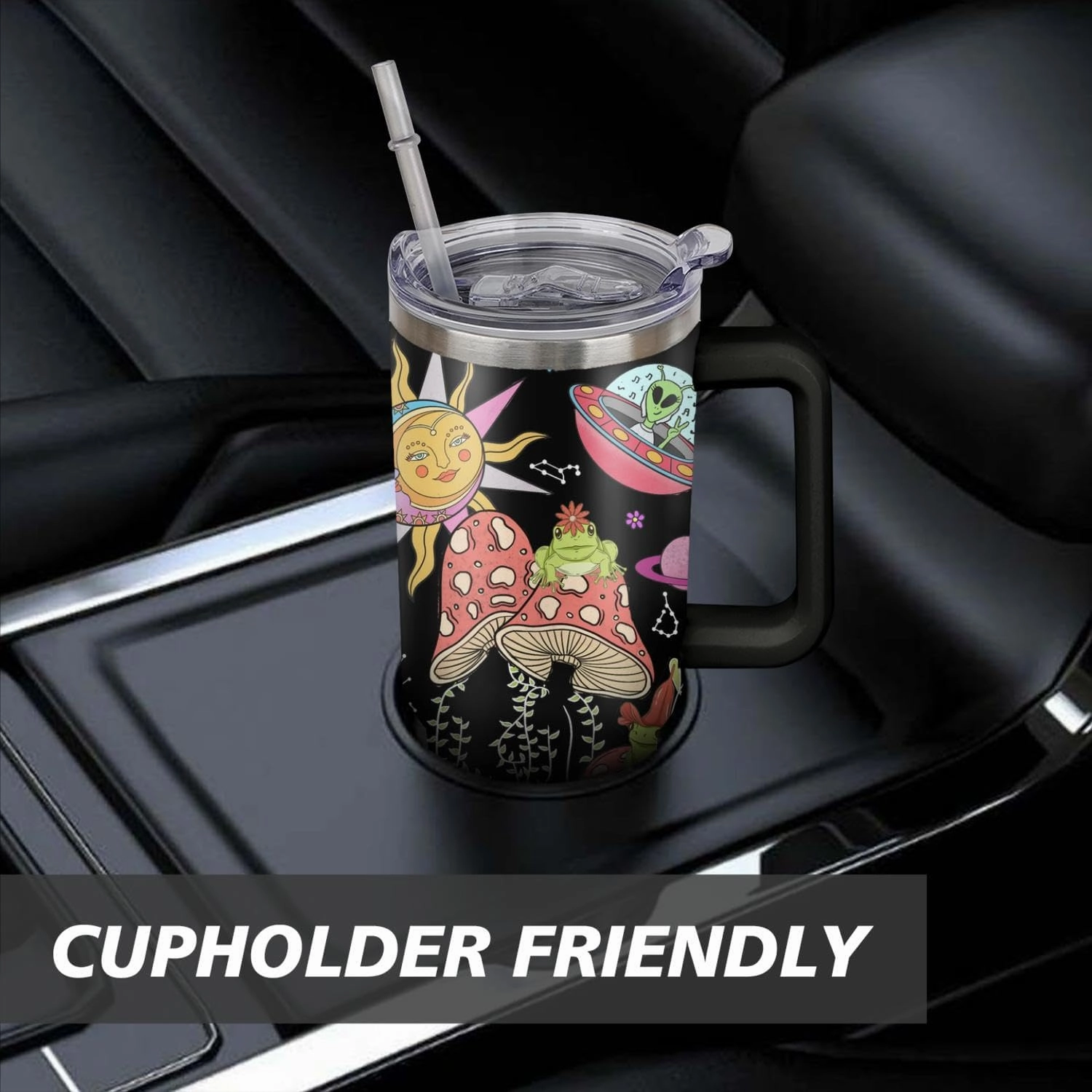 40 oz Mushroom Tumbler with Handle and Straw Lid,Leak Proof Travel Stainless Insulated Tumbler,Cup Holder Friendly,Perfect for Outdoor Travel Car and Sports