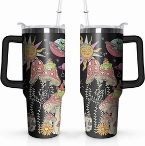 40 oz Mushroom Tumbler with Handle and Straw Lid,Leak Proof Travel Stainless Insulated Tumbler,Cup Holder Friendly,Perfect for Outdoor Travel Car and Sports