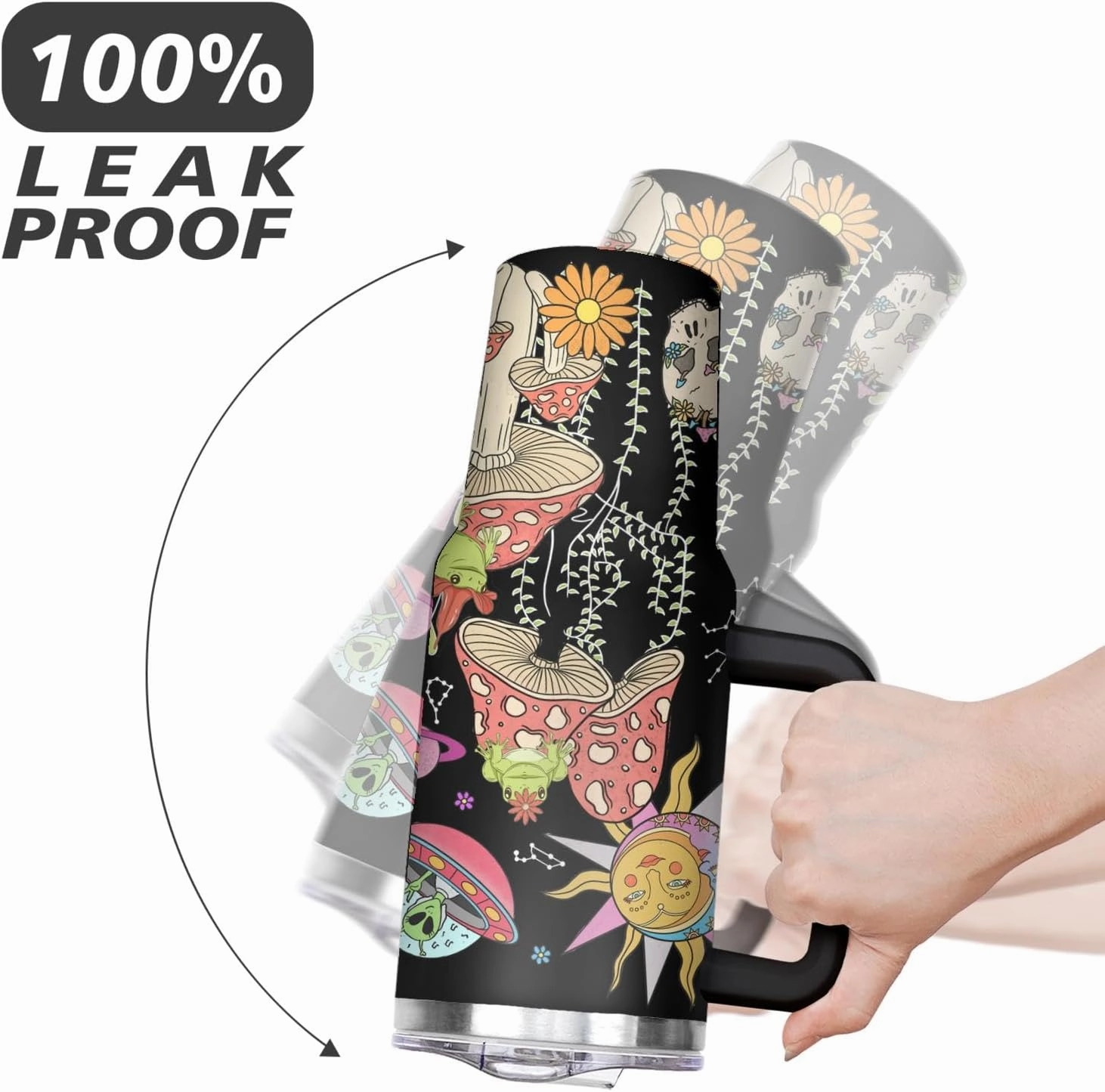 40 oz Mushroom Tumbler with Handle and Straw Lid,Leak Proof Travel Stainless Insulated Tumbler,Cup Holder Friendly,Perfect for Outdoor Travel Car and Sports