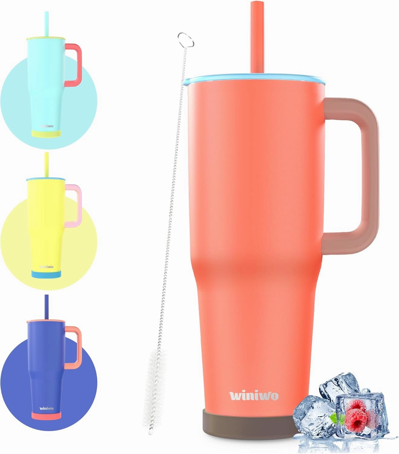 40 oz Tumbler with Handle and Straw for Her, Flexible Straw, Insulated Tumbler Cups with Silicone Bottom, Keeps Beverages Cold Up to 24 Hours, Gym/Work/Travel/School/Gift（Christmas Red）