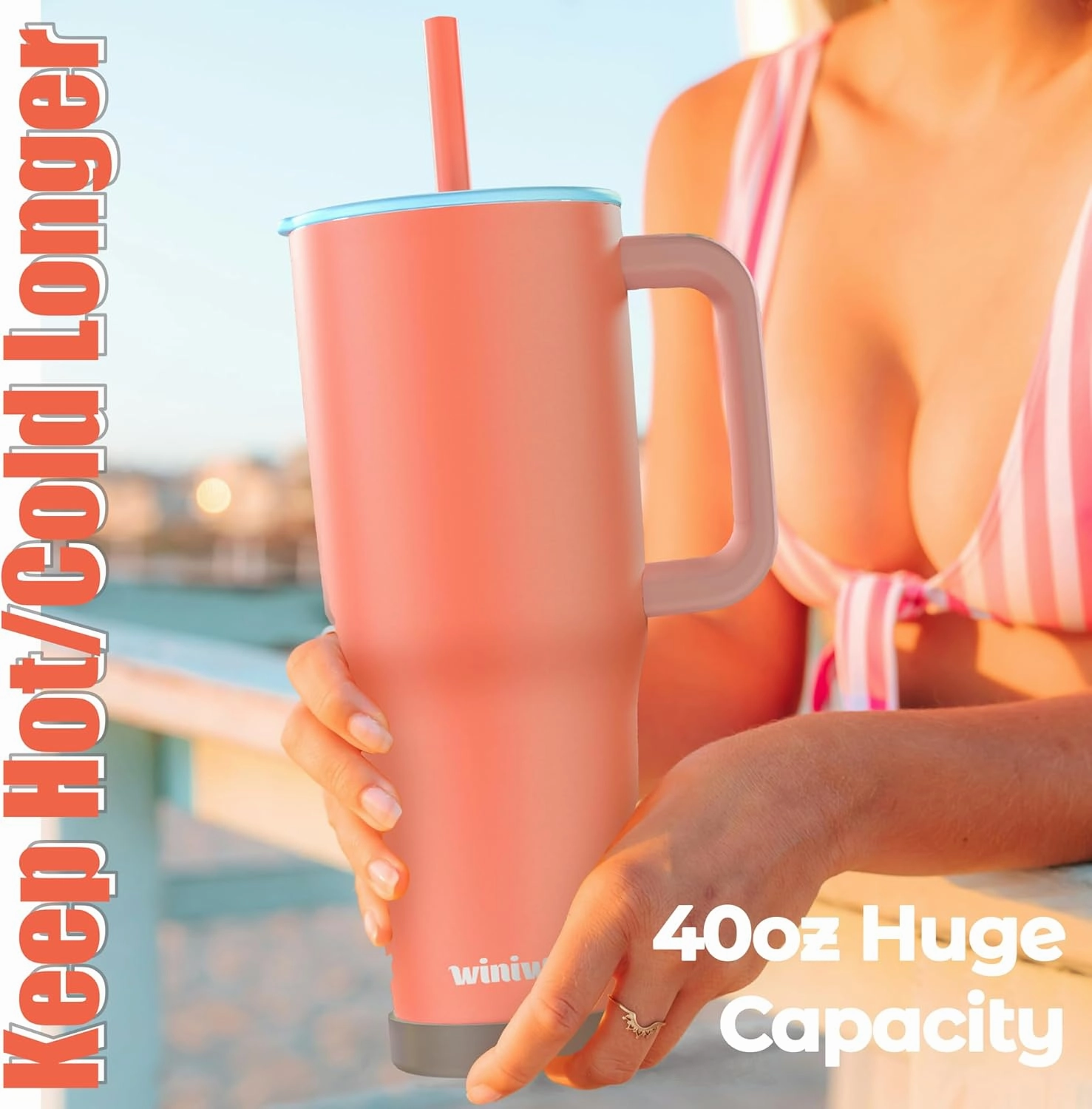 40 oz Tumbler with Handle and Straw for Her, Flexible Straw, Insulated Tumbler Cups with Silicone Bottom, Keeps Beverages Cold Up to 24 Hours, Gym/Work/Travel/School/Gift（Christmas Red）