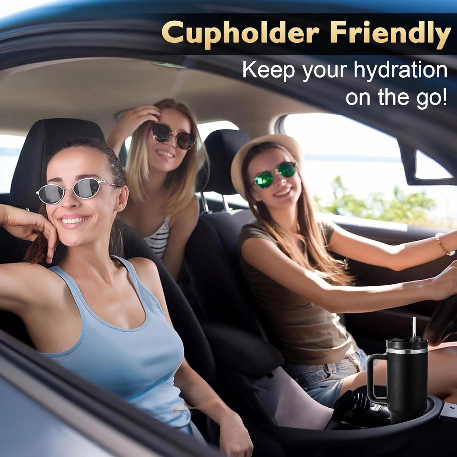 40 oz Tumbler with Handle Straw Lid Insulated Stainless Steel Vacuum Reusable Keep Drinks Cold Coffee Cup Holder Friendly Gifts for Women Men Lover Car Gym Travel, Black