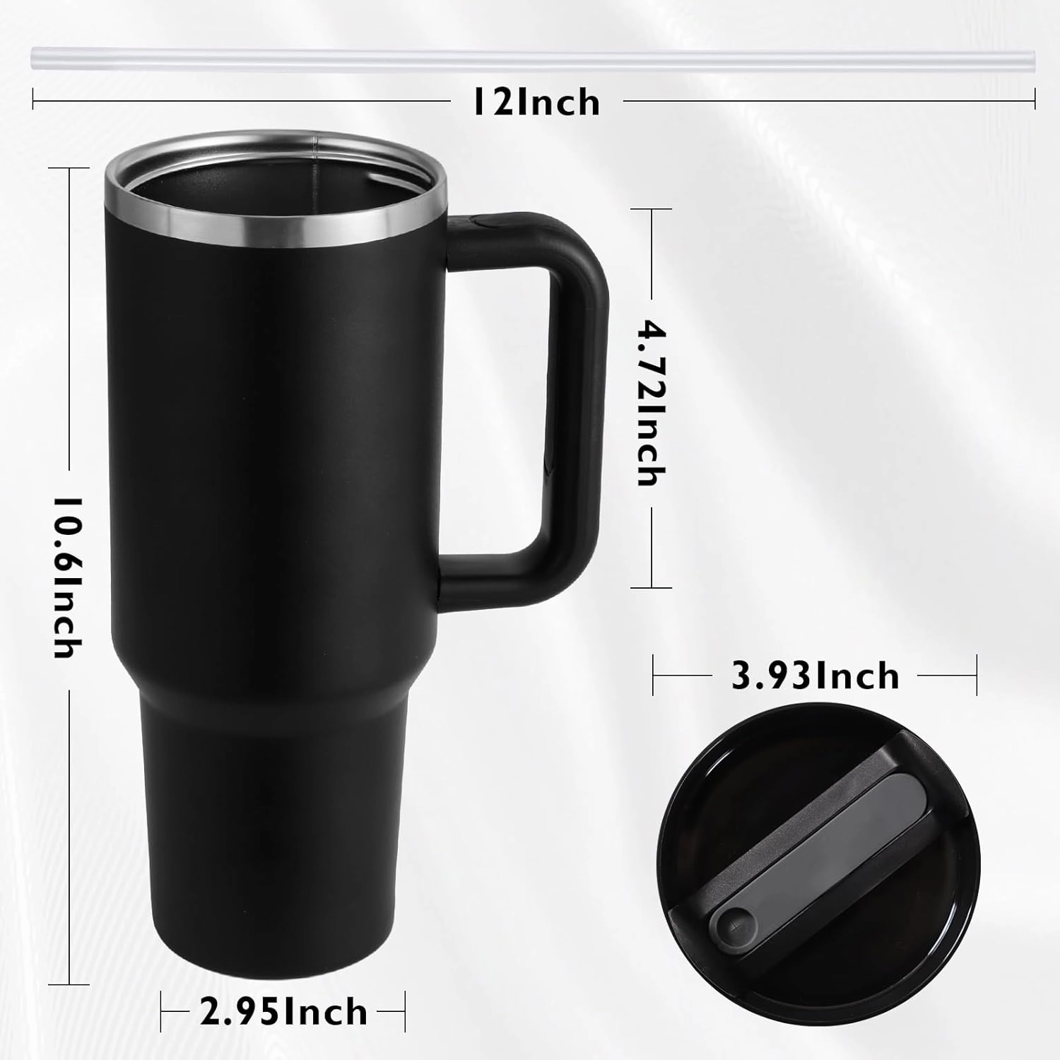 40 oz Tumbler with Handle Straw Lid Insulated Stainless Steel Vacuum Reusable Keep Drinks Cold Coffee Cup Holder Friendly Gifts for Women Men Lover Car Gym Travel, Black