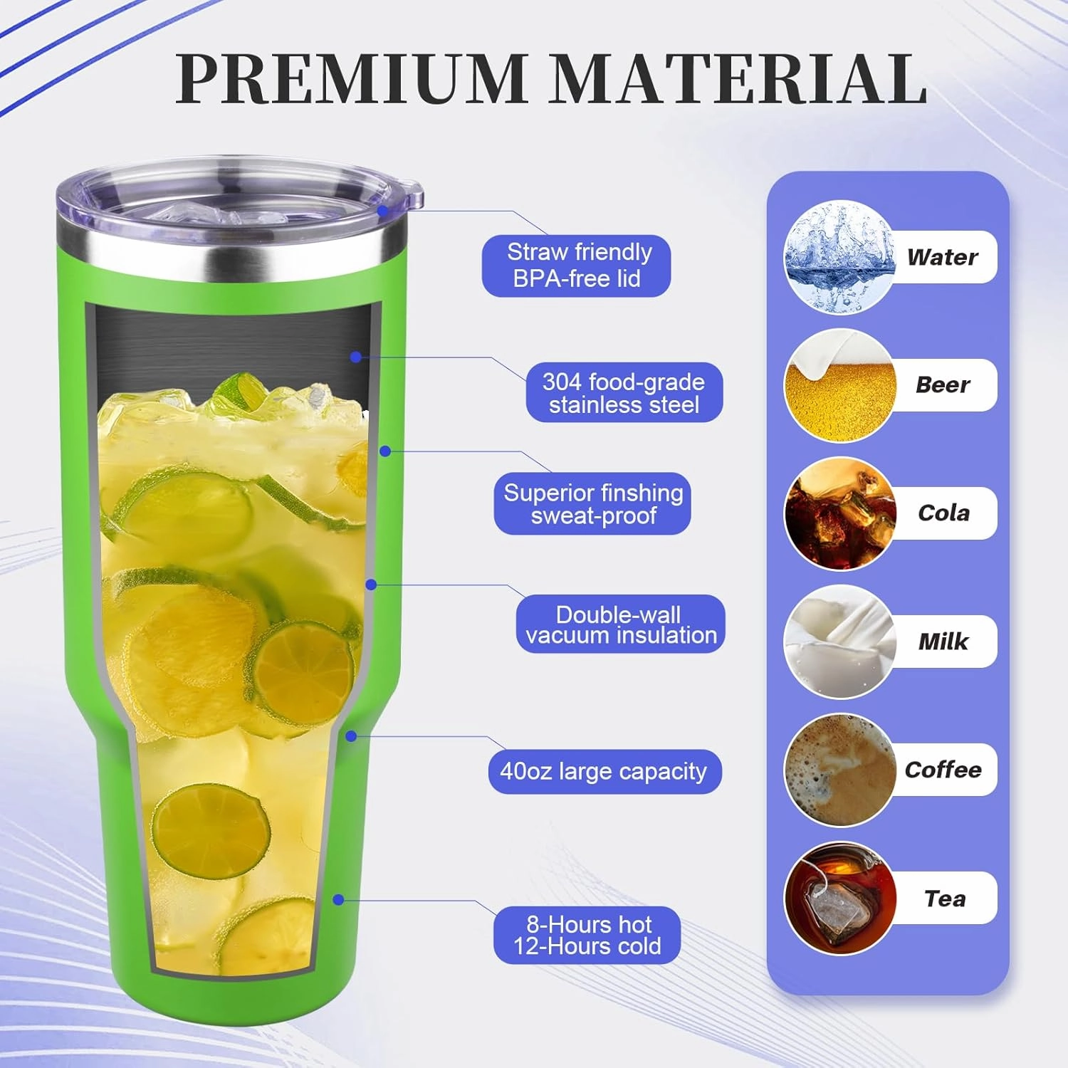 40 oz Tumbler with Lids and Straws Double Wall Vacuum Insulated Tumbler Cup,Stainless Steel Leak-proof Thermal Tumbler Powder Coated Travel Coffee Mug for Cold and Hot Drinks,Avocado Green