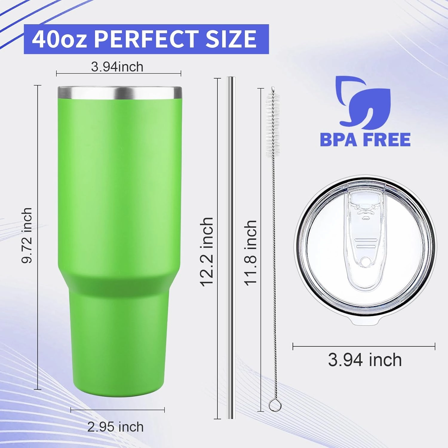 40 oz Tumbler with Lids and Straws Double Wall Vacuum Insulated Tumbler Cup,Stainless Steel Leak-proof Thermal Tumbler Powder Coated Travel Coffee Mug for Cold and Hot Drinks,Avocado Green