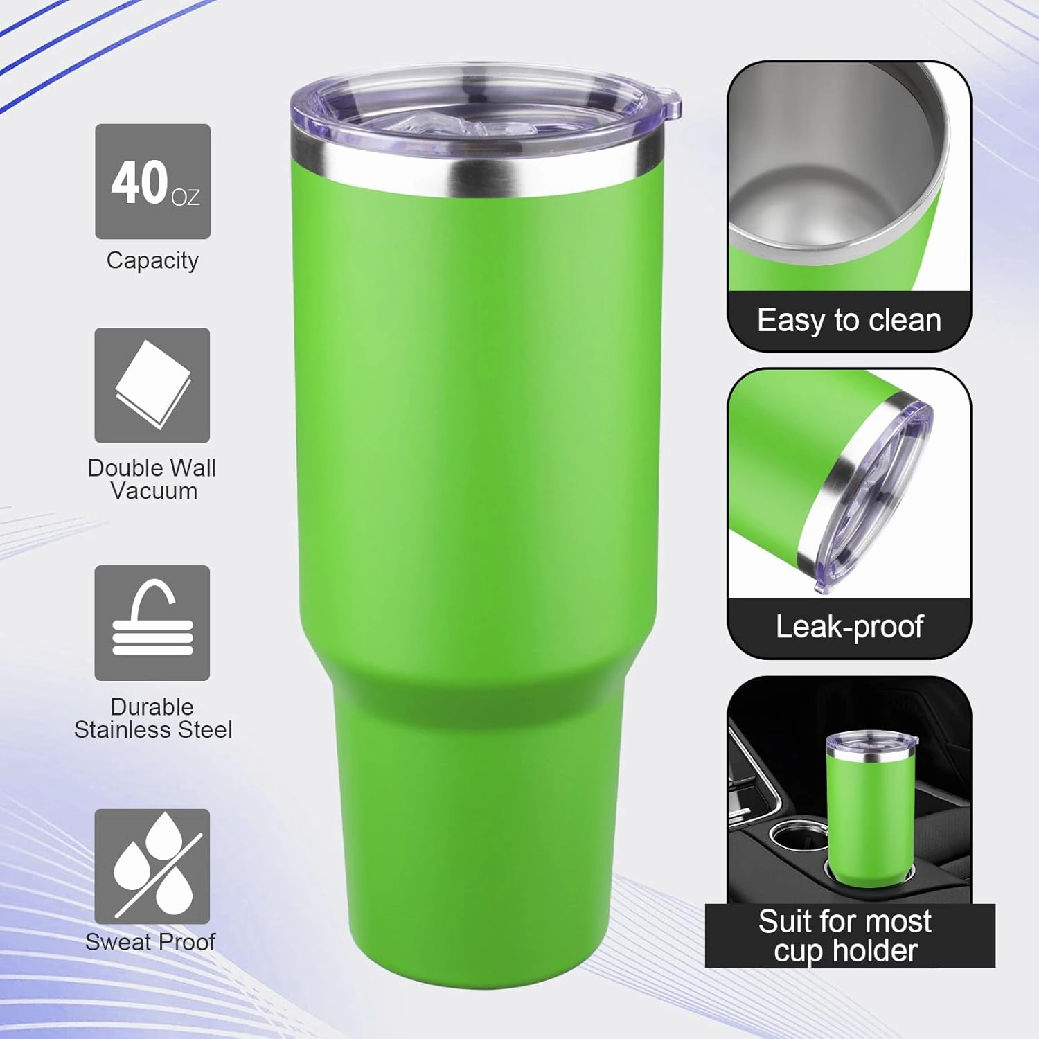 40 oz Tumbler with Lids and Straws Double Wall Vacuum Insulated Tumbler Cup,Stainless Steel Leak-proof Thermal Tumbler Powder Coated Travel Coffee Mug for Cold and Hot Drinks,Avocado Green