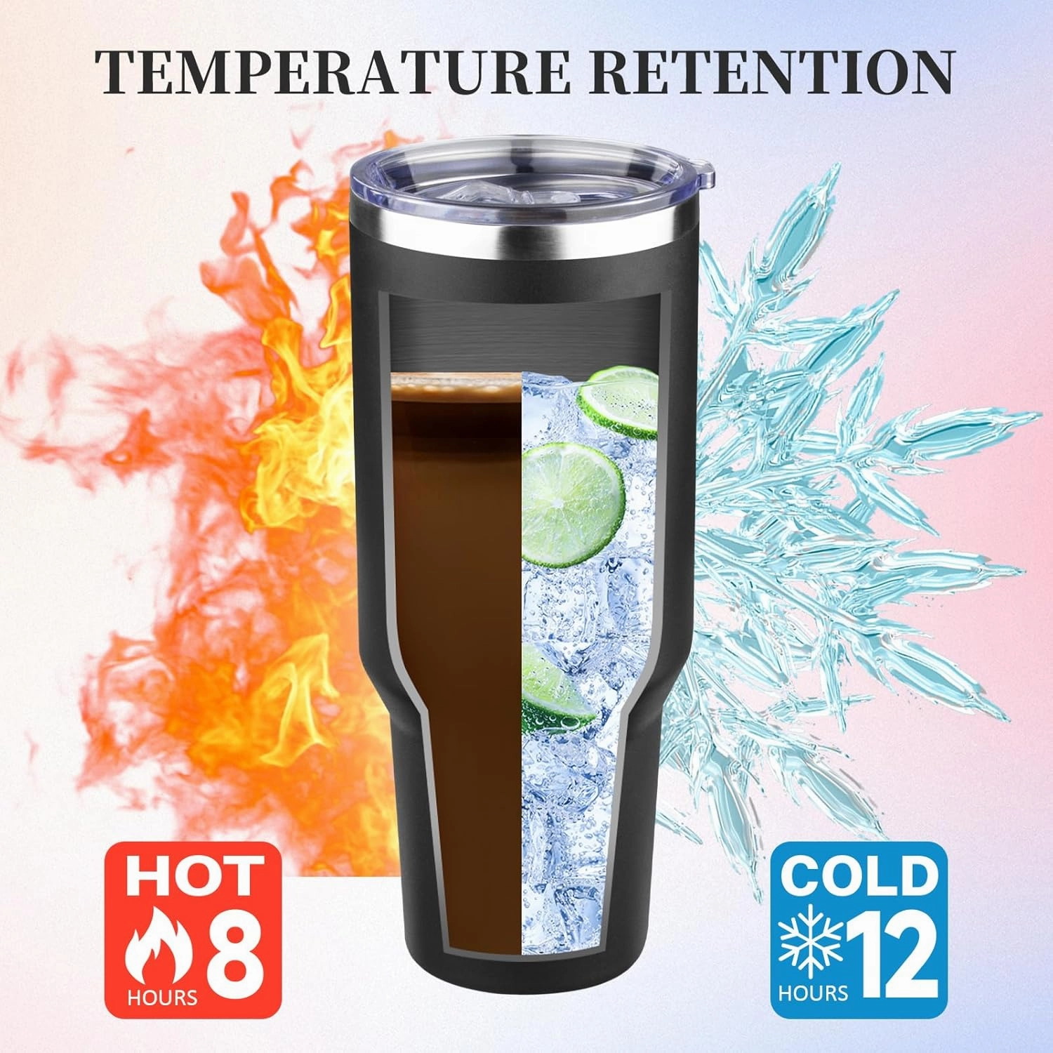 40 oz Tumbler with Lids and Straws Double Wall Vacuum Insulated Tumbler Cup,Stainless Steel Leak-proof Thermal Tumbler Powder Coated Travel Coffee Mug for Cold and Hot Drinks,Black
