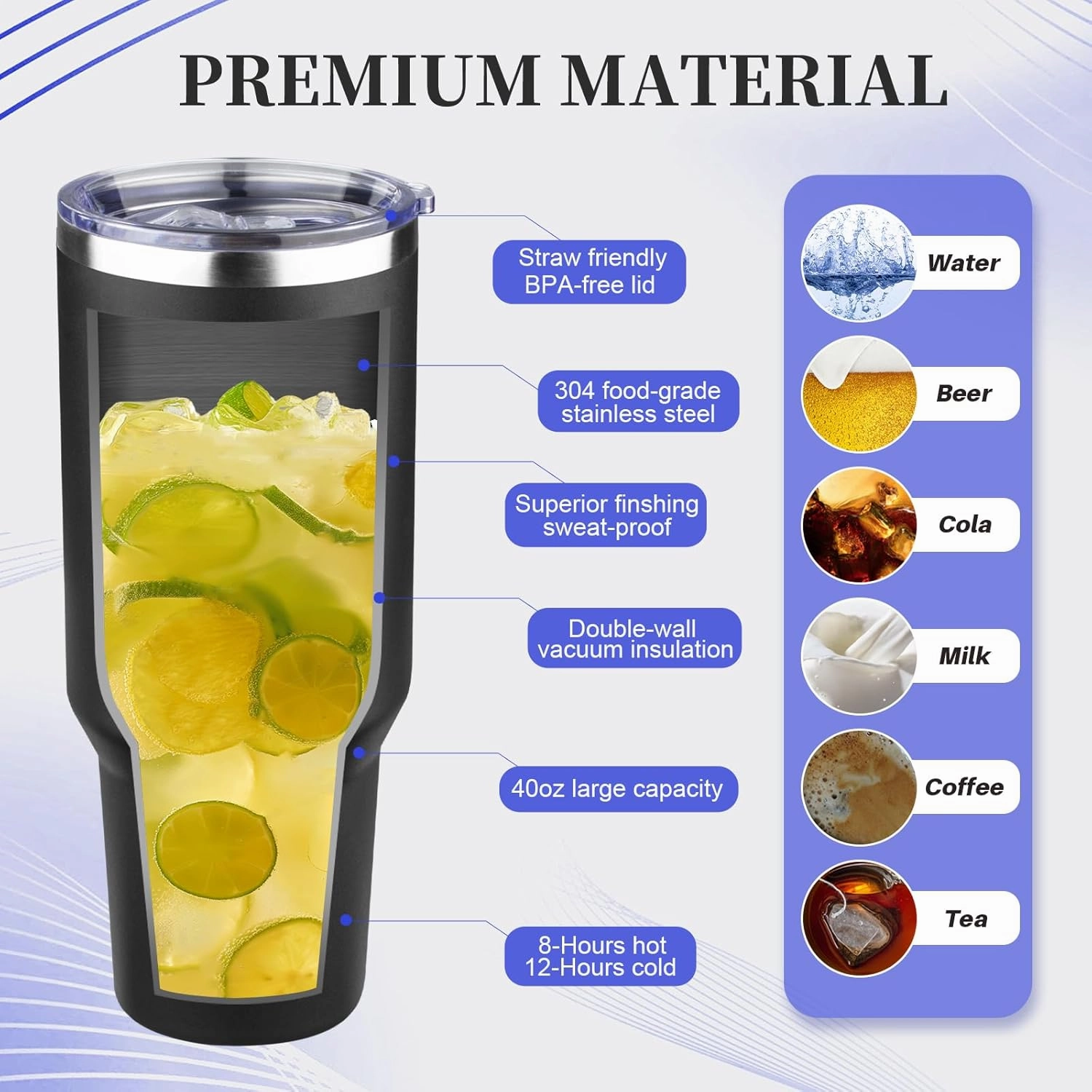 40 oz Tumbler with Lids and Straws Double Wall Vacuum Insulated Tumbler Cup,Stainless Steel Leak-proof Thermal Tumbler Powder Coated Travel Coffee Mug for Cold and Hot Drinks,Black