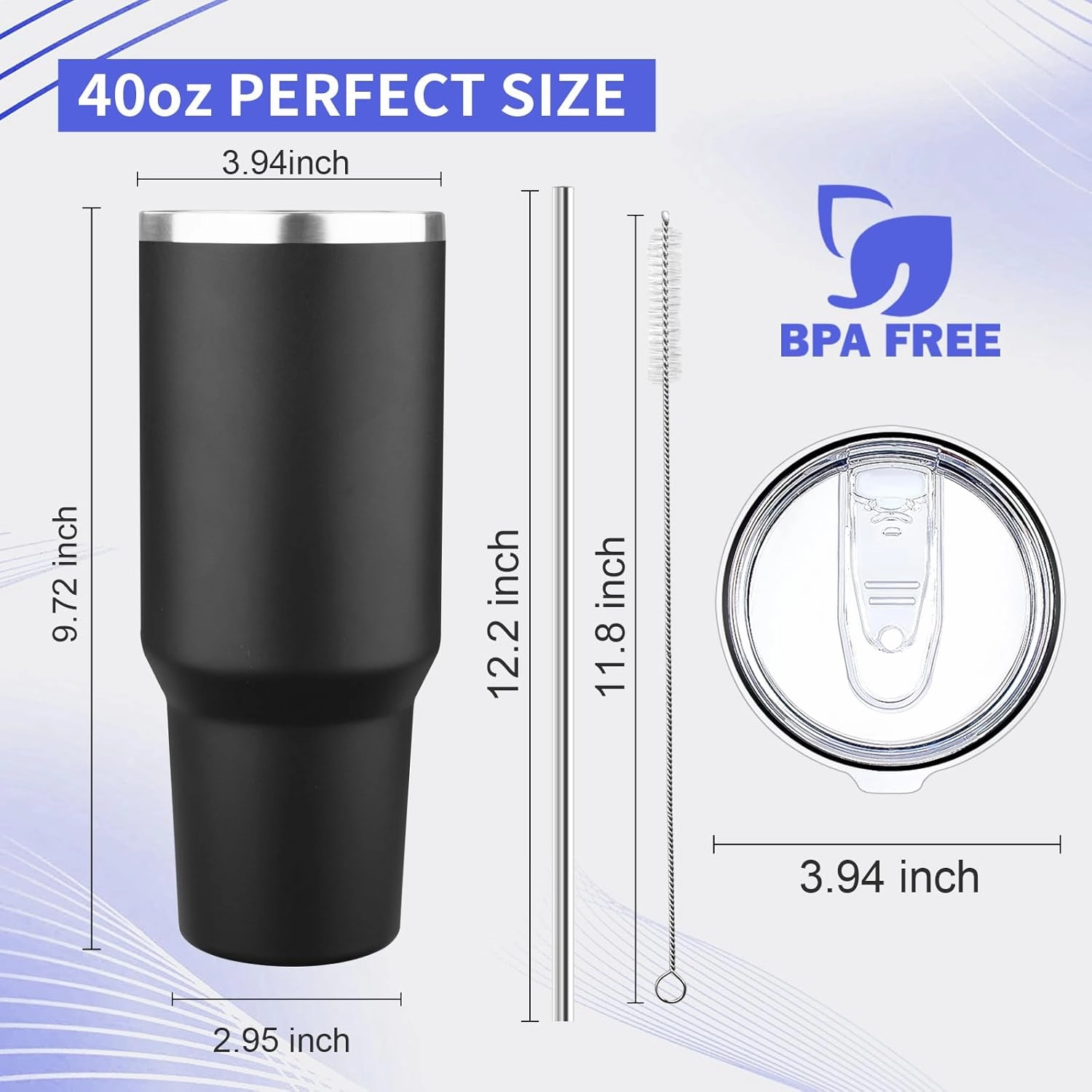 40 oz Tumbler with Lids and Straws Double Wall Vacuum Insulated Tumbler Cup,Stainless Steel Leak-proof Thermal Tumbler Powder Coated Travel Coffee Mug for Cold and Hot Drinks,Black