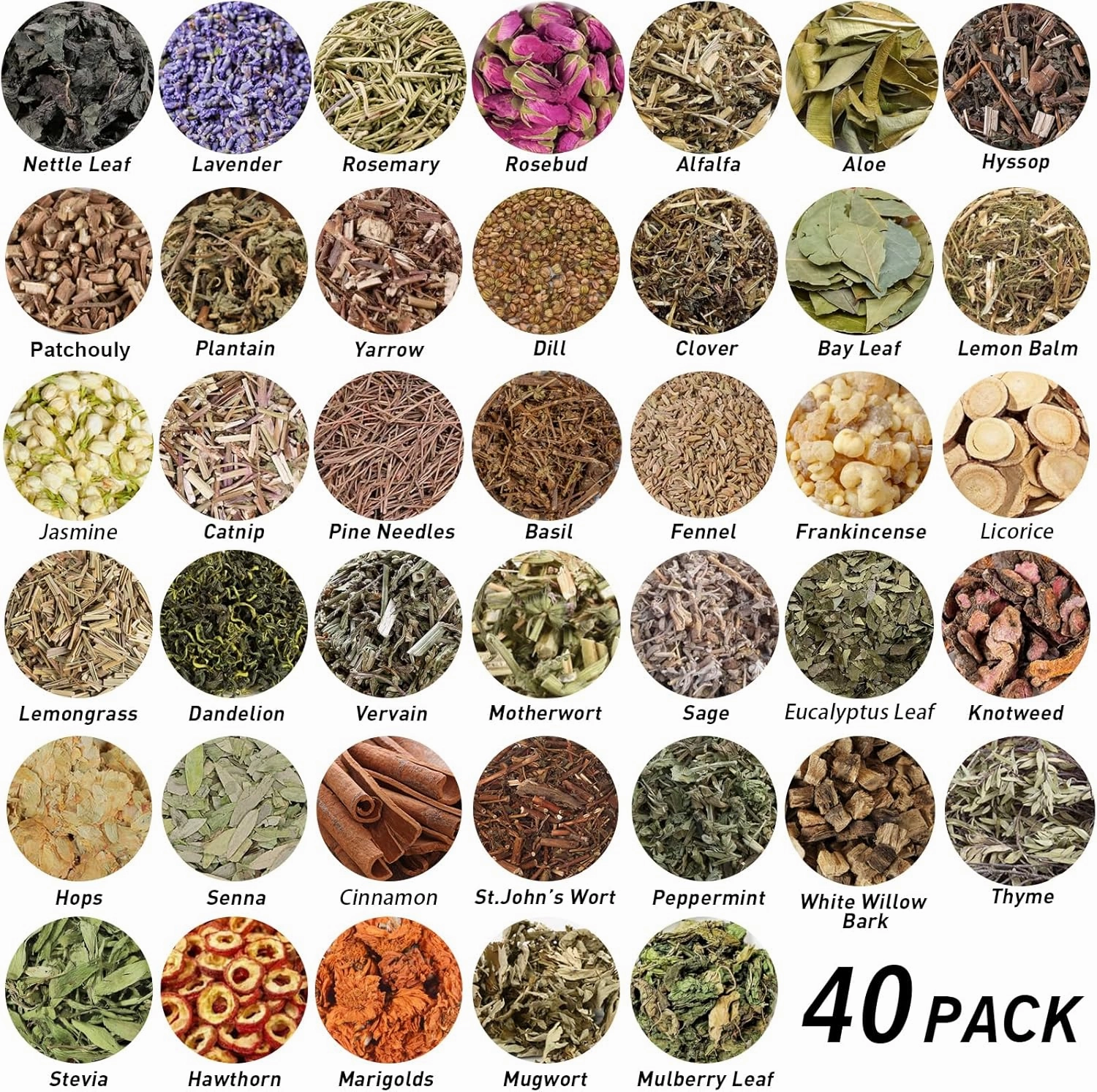 40 Pack Witchcraft Supplies Herbs Kit - Dried Herbs and Flowers for Witch Beginners - Herb Set for Wicca, Altar Supplies, Pagan and Wiccan Rituals, Magic Spell, Candle and Soap Making