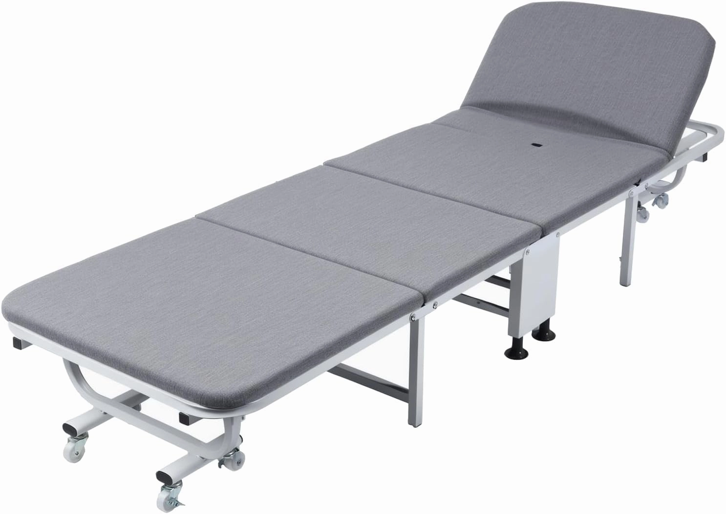 4-Fold Foldable Bed Outdoor Folding Sleeping Cot/Mat Portable Folding Camping, Adult Reclining Office Chaise with Wheels, Lounge Chair Sleeping Bed for Office, Camping and Home Grey