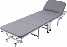 4-Fold Foldable Bed Outdoor Folding Sleeping Cot/Mat Portable Folding Camping, Adult Reclining Office Chaise with Wheels, Lounge Chair Sleeping Bed for Office, Camping and Home Grey