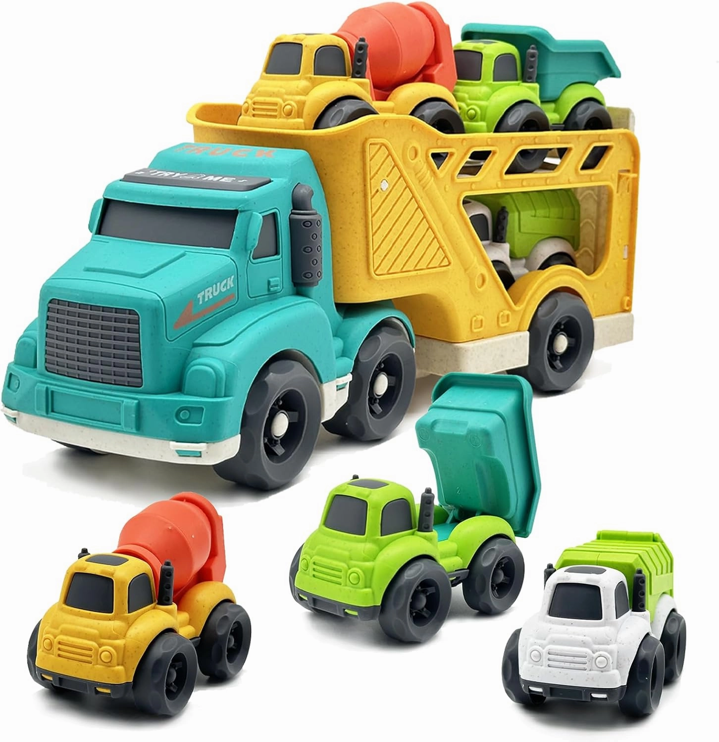 4 in 1 Toddlers Truck Toys for 1 2 3 4 Year Old, Truck Toy Set Includes Dump Truck, Garbage Truck, Mixer Cement, No BPA, Phthalates, PVC, Birthday Xmas Gifts for Toddlers,Outdoor Toys for Kid