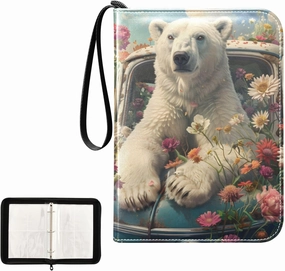 4 Pockets Trading Card Album Holder Book Folder Sports Card Binder Bear Car Flowers 400 Double Side Pockets for 3 Ring Binder Zipper